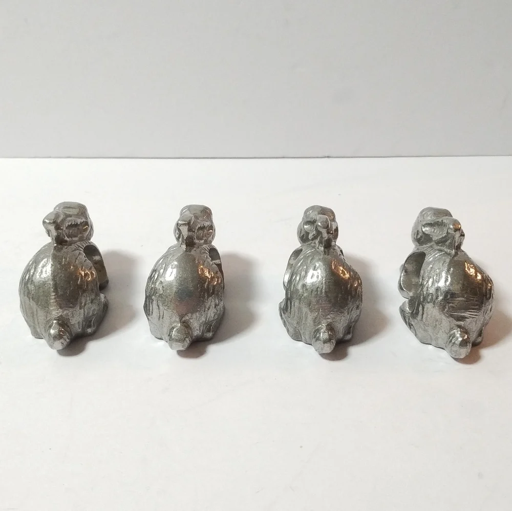 Lot of 4 Pewter Rabbit Napkin Ring Holders Set Vintage Napkin Rings